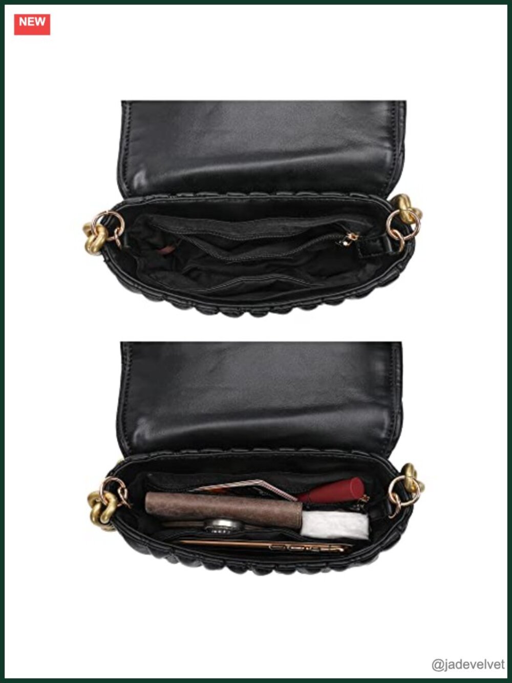 Quilted Faux Leather Small Shoulder Bag with Chain Strap Clutch Purse - Picture 6 of 7